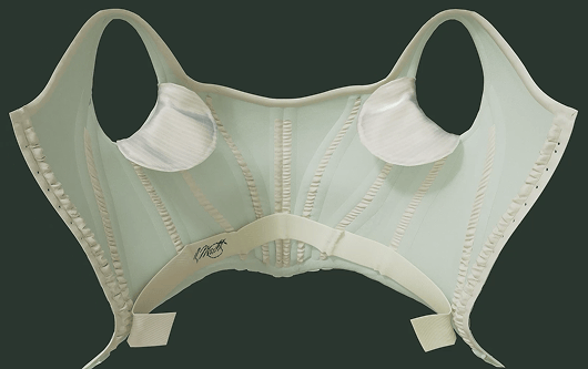 A close up of a 3 dimensional rendering of the Worth Dress’ bodice interior showing its removable interior underarm pads.