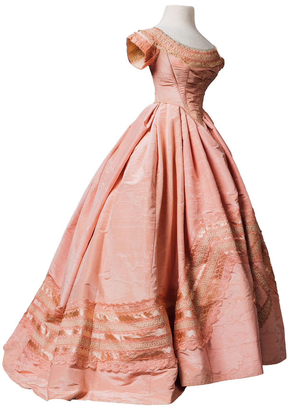 Pink evening dress made c. 1863.